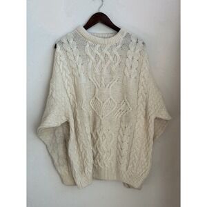 Aran Crafts Fisherman Sweater Ivory 100% Wool XL Ireland Cable Knit Pullover